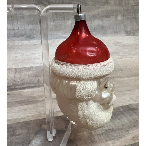 Antique Blown Glass Large SANTA HEAD Blue Eyes Mercury Christmas Ornament German - Picture 2 of 10